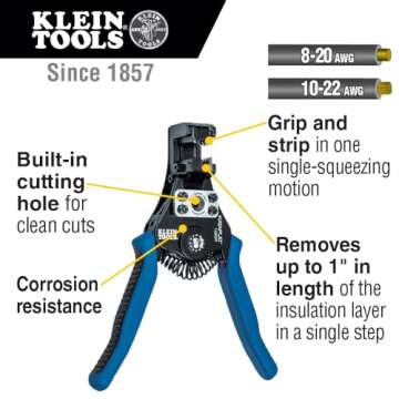 Klein Tools 11063W Wire Cutter / Wire Stripper, Heavy Duty Automatic Wire Stripper Tool for 8-20 AWG Solid and 10-22 AWG Stranded Electrical Wire