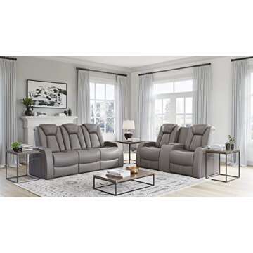 Seatcraft Republic Italian Leather Home Theater Furniture, Living Room, Power Headrest, Power Recline (Sofa with Fold-Down Table, Gray)