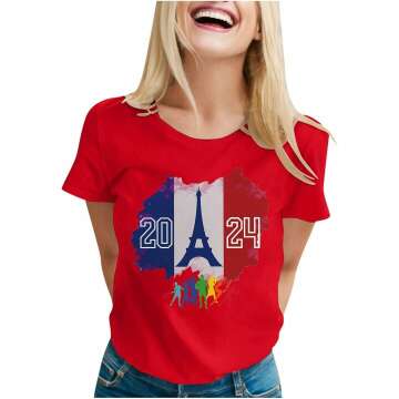 2024 Paris Shirts for Women Casual Tops Short Sleeve Round Neck Tee France Flag Sporty Clothing Workoout Blouse