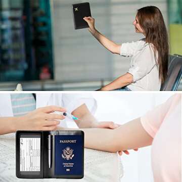 Awalis Passport and Vaccine Card Holder Combo Rfid Blocking, Passport Holder with Vaccine Card Slot Fits 4.3 X 3.5 inches Vaccine Card, Travel Essentials Passport Cover with Vaccine Card Holder for Women and Men Black