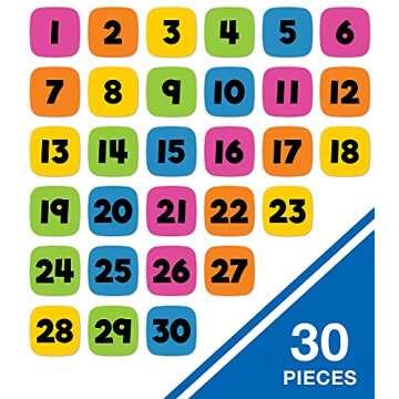 Carson Dellosa Edu-Clings Silicone Center Number Manipulative—Grades K-5 Dry-Erase Math Manipulatives, Numbers 1-30 for Addition, Subtraction, Counting Skills (30 pc)