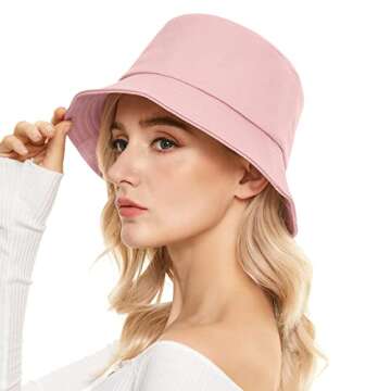 Unisex Athletic Bucket Hat Solid Colors Sun Hat with UV Protection for Outdoor Sports Packable Summer Hats Pink