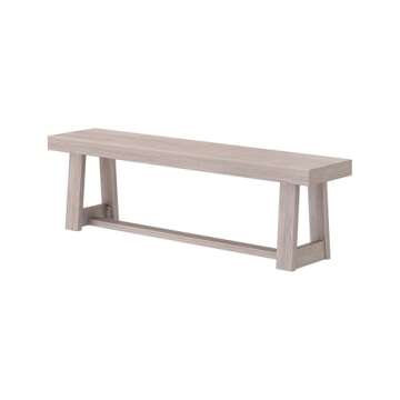 Plank+Beam 60 Inch Farmhouse Dining Bench, Solid Wood Entryway Bench, Wooden Outdoor Bench, Kitchen Dining Seat, Dining Room, Home Office, Living Room Furniture, Easy Assembly, Seashell Wirebrush