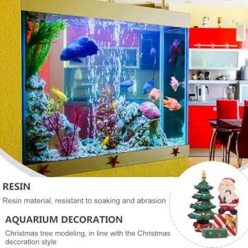 3 Pcs Christmas Aquarium Decoration, Christmas Tree Santa Cute Resin Oranment Fish Tank Decoration, Aquarium Accessories Fish Tank Statue Supplies for Fish Tank Reptile House Cave Aquarium Xmas Decor