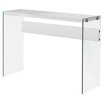 Monarch specialties , Console Sofa Table, Tempered Glass, Glossy White, 44"L