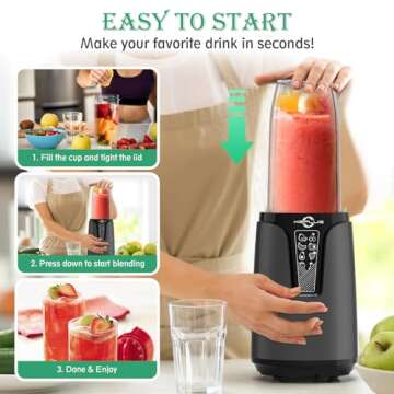 Portable Blender for Shakes and Smoothies, 850W Personal Blenders for Kitchen with 6 Fins Blender Blade,Smoothie Blender with 2 * 20oz To-Go Cup，Countertop Blender for Fruit Protein Drink Baby Food