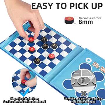 2 in 1 Checkers Sets Travel Toys Magnetic Travel Games Foam Checker Pieces Young Kids Family Board Game (Checkers&Tic-Tac-Toe)