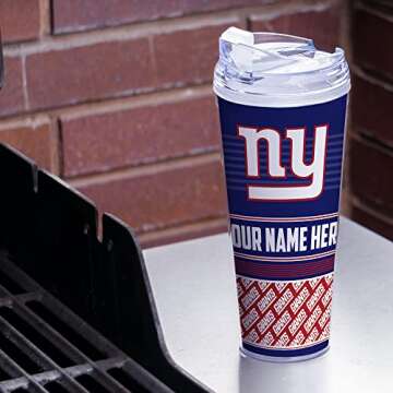 Rico Industries NFL Football New York Giants 24oz Personalized Tumbler W/Hinged Lid - Team Colored Travel Tumbler - Keeps Drinks Cold or Hot