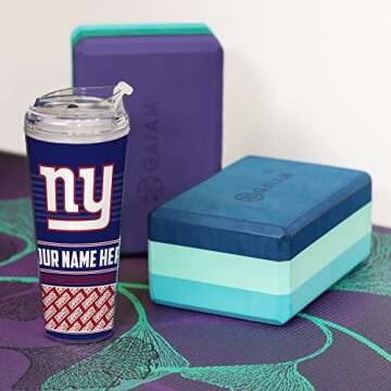 Rico Industries NFL Football New York Giants 24oz Personalized Tumbler W/Hinged Lid - Team Colored Travel Tumbler - Keeps Drinks Cold or Hot