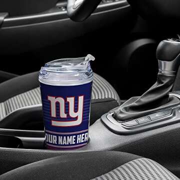 Rico Industries NFL Football New York Giants 24oz Personalized Tumbler W/Hinged Lid - Team Colored Travel Tumbler - Keeps Drinks Cold or Hot