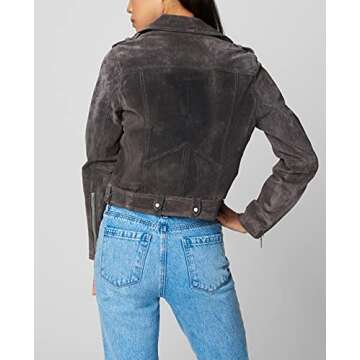 [BLANKNYC] Womens Luxury Clothing Cropped Suede Leather Motorcycle Jackets, Comfortable & Stylish Coats, High Altitude, Large