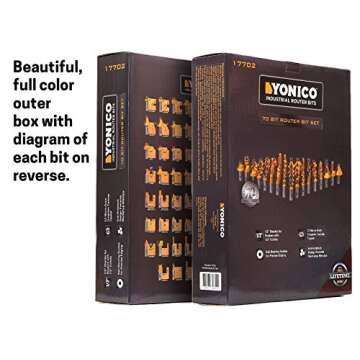 YONICO 70 Piece Set Router Bits 1/2 Shank- Tungsten Carbide Router Bit Set | Professional Wood Router Bits 17702