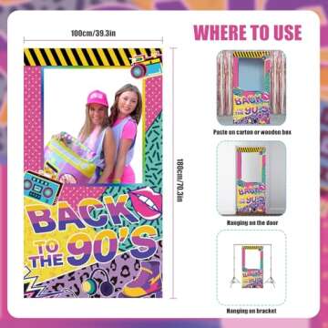 Back to The 90s Photo Booth Props for Party Decorations 1990s Throwback Theme Party Decoration Colorful 90s Birthday Picture Booth Frame Backdrop for Hip Hop Disco Rock and Roll Party Supplies 39x71in