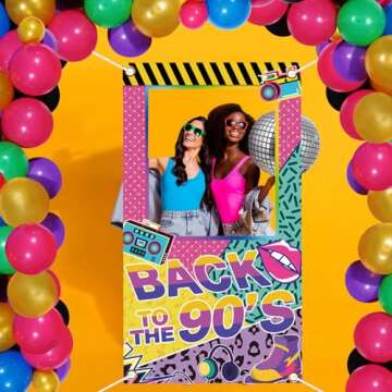 Back to The 90s Photo Booth Props for Party Decorations 1990s Throwback Theme Party Decoration Colorful 90s Birthday Picture Booth Frame Backdrop for Hip Hop Disco Rock and Roll Party Supplies 39x71in