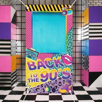 Back to The 90s Photo Booth Props for Party Decorations 1990s Throwback Theme Party Decoration Colorful 90s Birthday Picture Booth Frame Backdrop for Hip Hop Disco Rock and Roll Party Supplies 39x71in