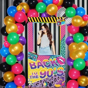 Back to The 90s Photo Booth Props for Party Decorations 1990s Throwback Theme Party Decoration Colorful 90s Birthday Picture Booth Frame Backdrop for Hip Hop Disco Rock and Roll Party Supplies 39x71in