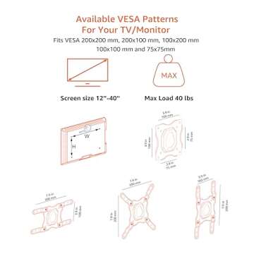 Full Motion TV Wall Mount for 12-40" TVs