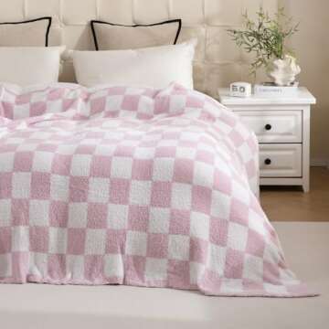 YIRUIO Throw Blanket Checkered Chessboard Fluffy Fuzzy Warmer Comfort Reversible Super Soft Cozy Decor for Home Bed Couch Sofa Room (Pink, 51'' X 63'')