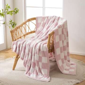 YIRUIO Throw Blanket Checkered Chessboard Fluffy Fuzzy Warmer Comfort Reversible Super Soft Cozy Decor for Home Bed Couch Sofa Room (Pink, 51'' X 63'')