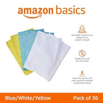 Amazon Basics 36-Pack Microfiber Cleaning Cloths - Non-Abrasive & Reusable