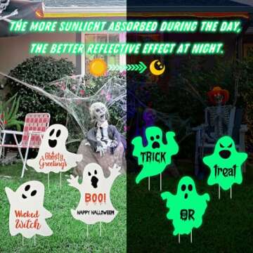 6 Pcs Halloween Decorations Outdoor Yard Signs Glow in The Dark Signs with Stakes Long Time Glow, Halloween Scary Ghost Yard Signs Trick or Treat for Spooky Halloween Yard Lawn Patio Garden Decoration