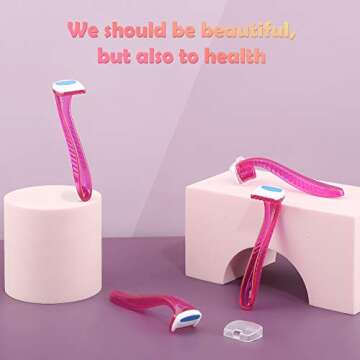 18 Pieces Women's Razor Bikini Trimmer Durable Travel Accessories Women Razors Shaver Pubic Hair Removal Beauty Razor T-Type Razor for Body Cosmetic Tool (Pink)