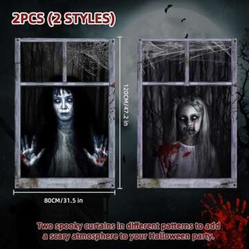 EDYCON 2 Pack Halloween Ghost Curtain Decorations Halloween Window Scary Female Ghost Window Cover Halloween Window Poster for Indoor Outdoor Party Decor (Female Ghost)