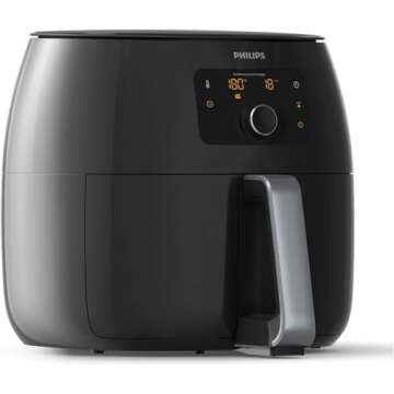 Philips Premium Airfryer XXL, Fat Removal Technology, 3lb/7qt, Rapid Air Technology, Digital Display, Keep Warm Mode, 5 Cooking Presets, HomeID App, Family Sized, Black (HD9650/96)