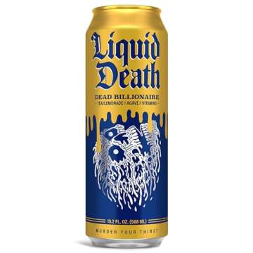 Liquid Death, Dead Billionaire Iced Tea, 8-Pack (King Size 19.2oz Cans), Half Lemonade Half Black Tea Sweetened With Real Agave, B12 & B6 Vitamins, Low Calorie & Low Sugar