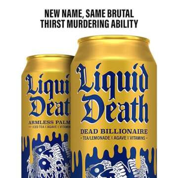 Liquid Death, Dead Billionaire Iced Tea, 8-Pack (King Size 19.2oz Cans), Half Lemonade Half Black Tea Sweetened With Real Agave, B12 & B6 Vitamins, Low Calorie & Low Sugar