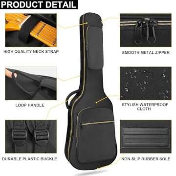 LETSROCK Electric Guitar Bag, Electric Guitar Gig Bag 0.35 Inch Thick Padding Backpack Soft Electric Guitar Bag Dual Adjustable Shoulder Strap Pocket & Back Hanger Loop Black