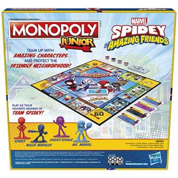 Hasbro Gaming Monopoly Junior: Marvel Spidey and His Amazing Friends Edition Board Game for Kids Ages 5+, with Artwork from The Animated Series, Kids Board Games