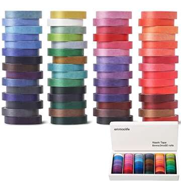 60 Rolls Washi Tape Sets 8mm Wide 10ft Long Basic Solid Color Rainbow Colored Decorative Thin Masking Tapes for Arts, Children Gifts, Bullet Journals, Wrapping Planner, Calendar, Scrapbooking DIY