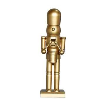 AMLESO 10 Inches Golden Wood Nutcracker Soldier Drummer Christmas Figures Toy Holiday Xmas Decor for Shelves and Tables Festive European Style