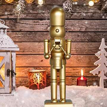 AMLESO 10 Inches Golden Wood Nutcracker Soldier Drummer Christmas Figures Toy Holiday Xmas Decor for Shelves and Tables Festive European Style