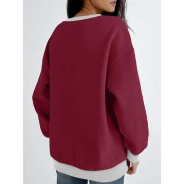 Trendy Queen Womens Oversized Crewneck Sweatshirt Fleeced 2025 Fall Fashion Outfits Clothes Clothing Loose Fit Comfy Crew Neck Color Block Pullover Top Maroon