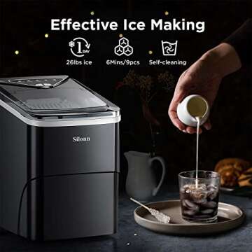 Silonn Countertop Ice Maker - Efficient Self-Cleaning Ice Machine with 2L Capacity, 26lbs in 24Hrs, 2 Sizes of Bullet Ice for Home Party