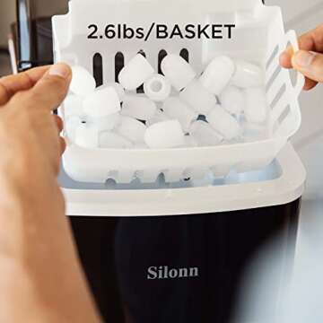 Silonn Countertop Ice Maker - Efficient Self-Cleaning Ice Machine with 2L Capacity, 26lbs in 24Hrs, 2 Sizes of Bullet Ice for Home Party