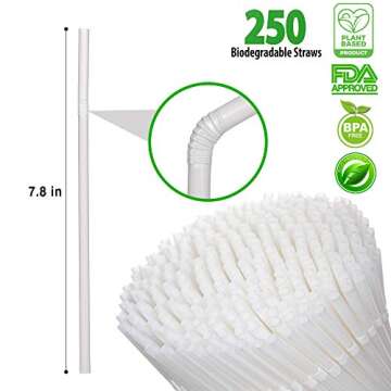 Plant Based Drinking Straws by StrawPanda- (250 Pack) an Eco Friendly Alternative to Plastic Straws, BPA Free