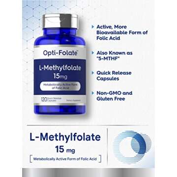 Carlyle L Methylfolate 15mg | 120 Capsules | Value Size | Max Potency | Optimized and Activated | Non-GMO, Gluten Free | Methyl Folate, 5-MTHF | by Opti-Folate