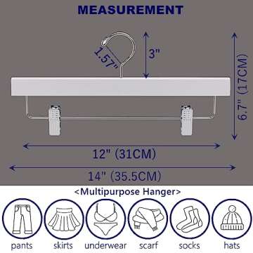 Amber Home 24 Pack White Wooden Pants Hangers with Clips, Wood Skirt Hangers Trouser Hangers for Jeans, Slacks, Shorts with 2-Adjustable Clips
