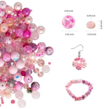 Keip Taoun Pink Glass Beads for Jewelry Making, Bracelet Beads Set for Girls, 1000pcs Including 8mm Assorted Round Beads, 6mm Bicone Crystal Beads, 2-4mmSeed Beads for Earring, Necklace, DIY Craft