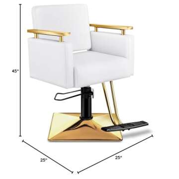 Baasha Salon Chair, Barber Chair with Stainless Steel Armrest, Salon Styling Chairs for Hair Stylist, Hydraulic Salon Chair, Beauty Spa Equipment (Gold&White)