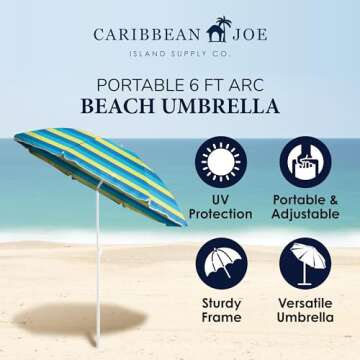 CARIBBEAN JOE Portable Beach Umbrella - UV Protection & Stylish Design