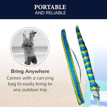 CARIBBEAN JOE Beach Umbrella - Portable & UV Protection