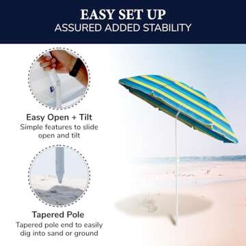 CARIBBEAN JOE Beach Umbrella - Portable & UV Protection