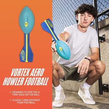 Nerf Vortex Aero Howler Neon Foam Ball, Classic Long-Distance Football, Flight-Optimizing Tail, Whistling Sound, Indoor & Outdoor Fun (Amazon Exclusive)