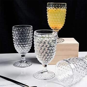 EVEREST GLOBAL Hobnail Drinking Glasses Goblet Water Glasses set of 6, 13 oz Iced Tea Glasses Ideal for Soda Wine Milk Coke Juice and Beer Perfect for Weddings Parties Bars