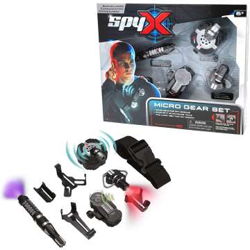 SpyX / Micro Gear Set - 4 Real Spy Toys Kit + Adjustable Belt for Spy Kids Role Play. Junior Secret Agent / Detective / Ninja Toy Gadgets Set for Boys & Girls