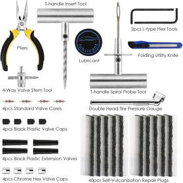 Tire Repair Kit - 68pcs Heavy Duty Tire Plug Kit, Universal Tire Repair Tools to Fix Punctures and Plug Flats Patch Kit for car Motorcycle, Truck, ARB，ATV, Tractor, RV, SUV, Trailer